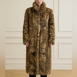 Lynx Bobcat Patchwork Genuine Fur Full Length Coat Vintage Animal print Leopard